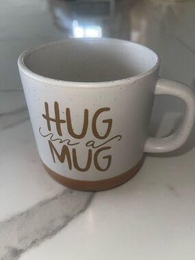 Hug a Mug Ceramic Coffee Cup in White and Brown
